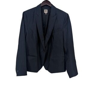 Anne Klein Womens Grey Black Textured Single Button Blazer Jacket Size 16